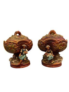 Vtg Japanese Ceramic Pedestal Planter Centerpiece French Country Style Set of 2